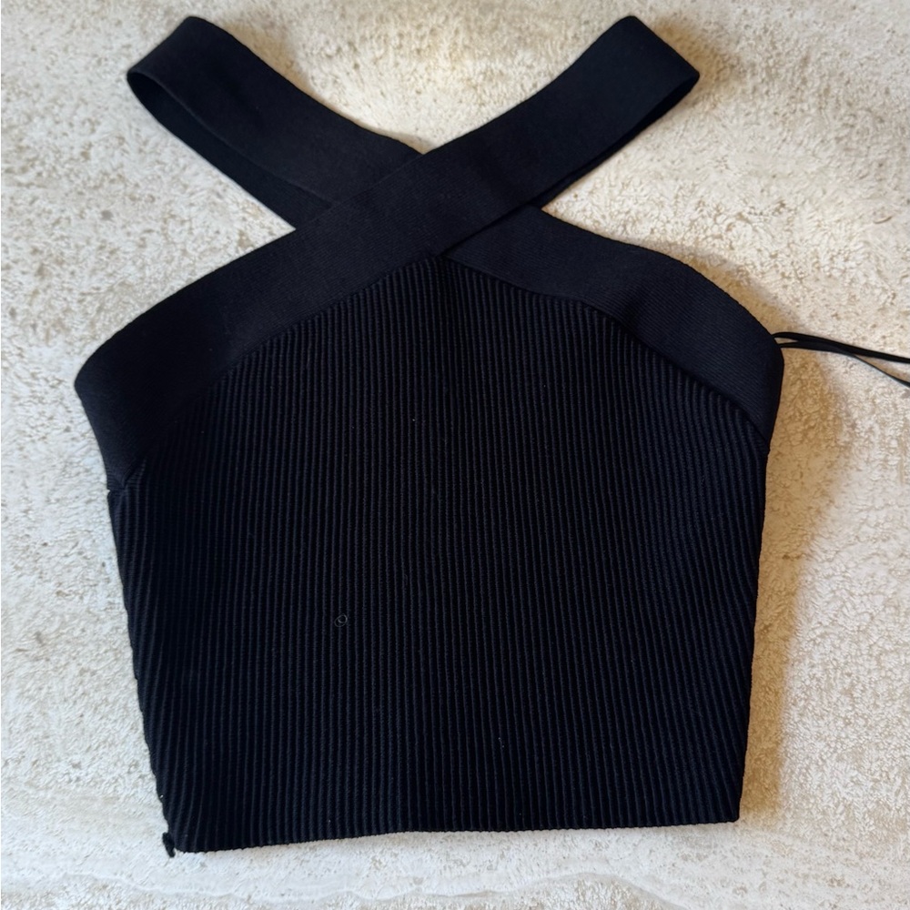 Aritzia Babaton Sculpt Knit Criss Cross Cropped Tank Black Size S